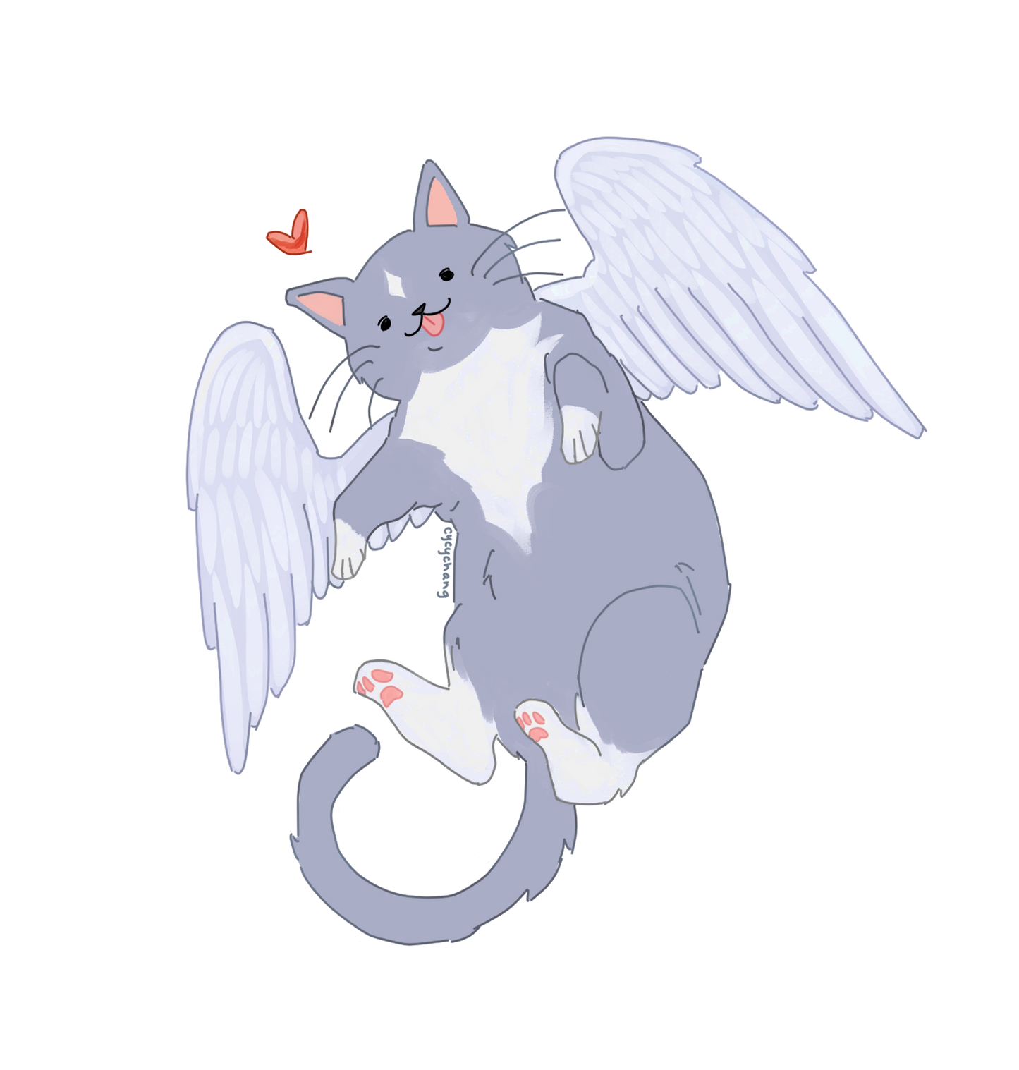 Grey Cat Angel Sticker